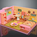 Bright Kids Bedroom Interior With Pink Yellow Walls Bed Desk Bookshelf And Decor