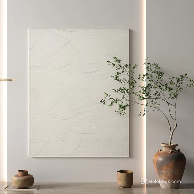 Elegant Textured Square Rug Interior Decor With Beige Pattern And Green Plant 3d model