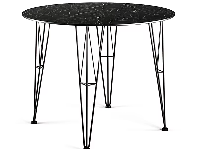 Round Black Marble Veined Coffee Table With Angular Black Metal Legs Design 3d model