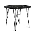 Round Black Marble Veined Coffee Table With Angular Black Metal Legs Design 3d model