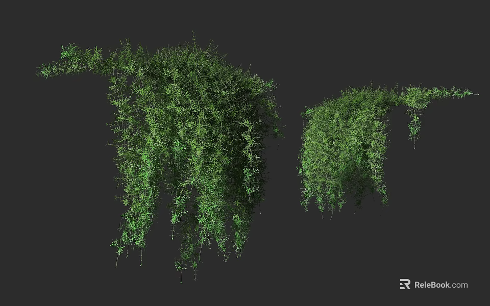 Lush Green Shrubs With Hanging Branches And Dense Foliage On Gray Background 3d model 