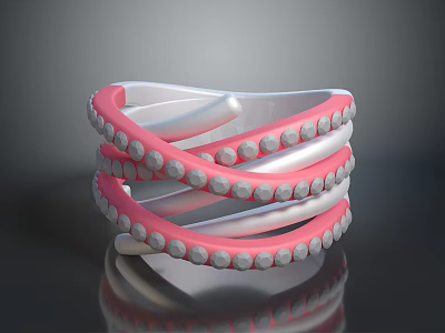 Pink And White Single Chair Featuring Circular Layered Design With Gray Decorations And Smooth Surface 3d model