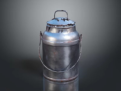Vintage Stainless Steel Milk Can With Handle And Lid For Home Use 3d model