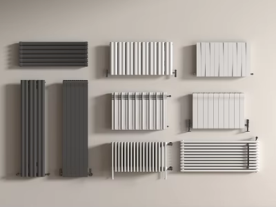 Wall Mounted Radiators in Grey and White with Various Panel Designs 3d model