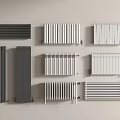 Wall Mounted Radiators in Grey and White with Various Panel Designs 3d model