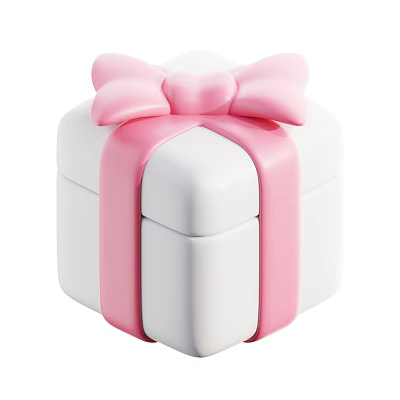 Decorative Ornament Set with White Box and Pink Bow Ribbon for Home Decor 3d model