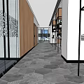 Modern Public Office Space With Open Layout Desks Computers Bookshelves And Hanging Lights