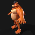 3D Cartoon Muscular Orange Bear Character With Black Cap Standing Pose Design
