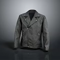 Gray Leather Biker Jacket With Zip Closure And Lapel Collar Design 3d model
