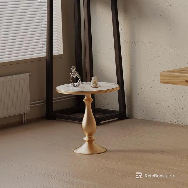 Elegant Round Side Table With Gold Pedestal Base And Marble Top In Modern Interior Space 3d model 