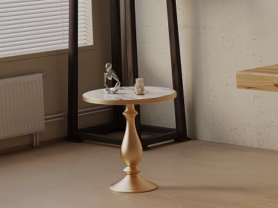 Elegant Round Side Table With Gold Pedestal Base And Marble Top In Modern Interior Space 3d model