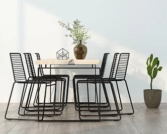 Nordic Dining Table and Chair Combination Simple Table and Chair Combination 3d model