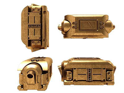 Golden Metal Mechanical Components Displayed From Various Angles With Screw Details And Structural Design 3d model