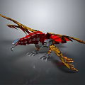 Red And Yellow Mechanical Eagle Model With Detailed Wings And Claws 3d model