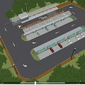 Birds Eye View Planning of Modern Parking Area With Buildings Greenery and Roads