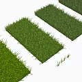Four Green Rectangular Grass Turf Pieces Arranged On Gray Background With Scattered Blades 3d model