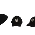 Three Black Baseball Caps With White NY Logo Displayed In Different Angles 3d model