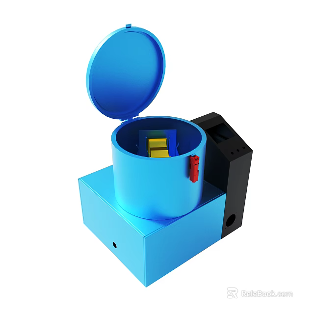 Blue Cylindrical Device With Open Lid Yellow Components And Black Control Panel 3d model 