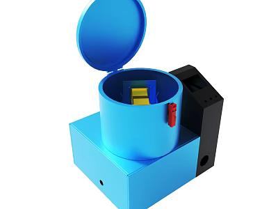 Blue Cylindrical Device With Open Lid Yellow Components And Black Control Panel 3d model