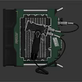 Green Black Industrial Mechanical Tool With Metal Frame And Cables 3d model