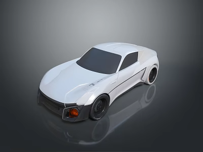 White Modern Sports Car Featuring Sleek Design Streamlined Body Black Wheels And Orange Headlights 3d model