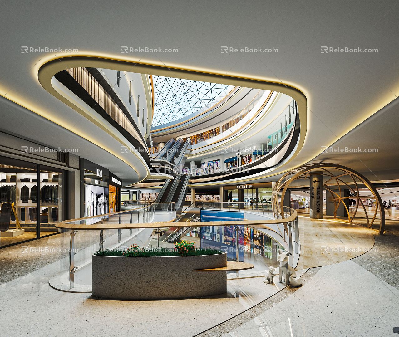 Modern Atrium Shopping Mall Atrium Shopping Mall Lobby Shopping Mall Escalator Sightseeing Elevator Atrium View 3d model