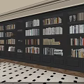 Built in Large Black Bookcase Filled With Various Books In Modern Room Interior