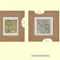 Two Abstract Paintings In Walnut Frames With Decorative White Balls On Beige Wall 3d model