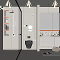 Modern Bathroom Interior With Glass Shower Enclosure Wall Mounted Toilet Vanity Mirror And Shelves
