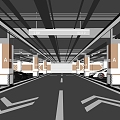 Modern underground garage, indoor parking lot, anti-collision sign 3d model