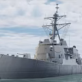 Military Warship Cannon Firing With Flames And Smoke At Sea Surface