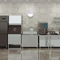 Commercial Kitchen Equipment Featuring Stainless Steel Workstations Cabinets Dishwasher And Condiment Holders