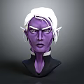 White Haired Purple Skinned Fantasy Elf Character With Pointed Ears 3D Head Sculpture