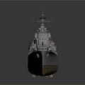 Detailed Military Warship Model With Gray Hull Deck Structures And Cannons