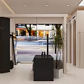 Clothing Store Exterior with Glass Window Brick Wall Mannequins Clothing Racks and Plants