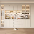 Modern White Sideboard With Glass Doors Built-in Lighting Storage Cabinets And Potted Plant