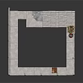 Traditional Square Building Structure with Water Pool Stone Walls Steps and Flower Pot