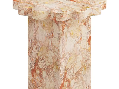 Elegant Modern Marble Side Table With Scalloped Top Pedestal Base And Peach Veined Design 3d model