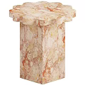 Elegant Modern Marble Side Table With Scalloped Top Pedestal Base And Peach Veined Design
