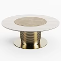 Modern Round Dining Table Set With Gold Metal Base And Gray Upholstered Chairs 3d model