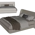 Modern Upholstered Double Bed With Neutral Bedding Throw Pillows Soft Headboard And Blanket 3d model
