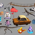 Diverse Decorative Ornament Set Featuring Animal Car Guitar Clock And Dinosaur Models