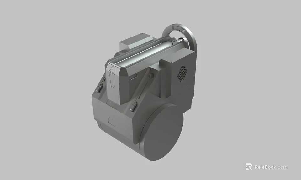 Gray Mechanical Part Featuring Circular Base And Square Structure Design 3d model 