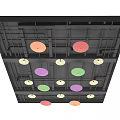 Modern Ceiling Design With Grid Framework Colorful Circular Elements And Recessed Lights 3d model