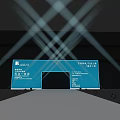 Blue Sign Building Entrance With Crossed Light Beams And Black Background