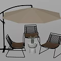 Outdoor Chairs with Metal Frame Brown Seats Woven Backrest Beige Umbrella and Small White Table