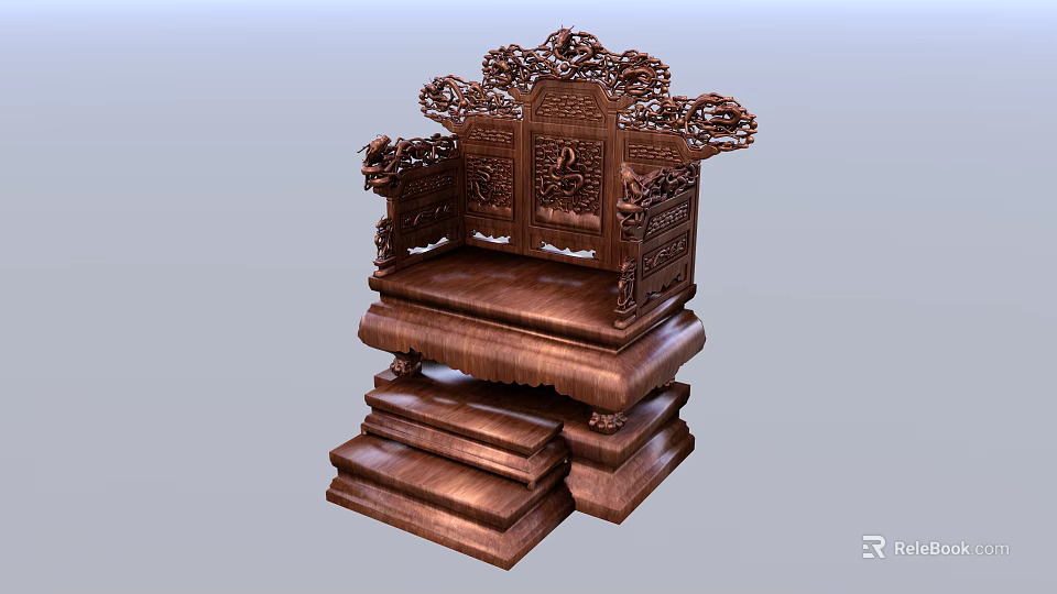 Elegant Traditional Chinese Wooden Armchair With Intricate Carvings And Stepped Base 3d model 