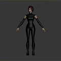 Stylish 3D Model Female Character With Purple Hair Black Bodysuit And Red Lines