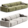 Modern Upholstered Sofas in Light Gray and Sage Green with Accent Pillows 3d model