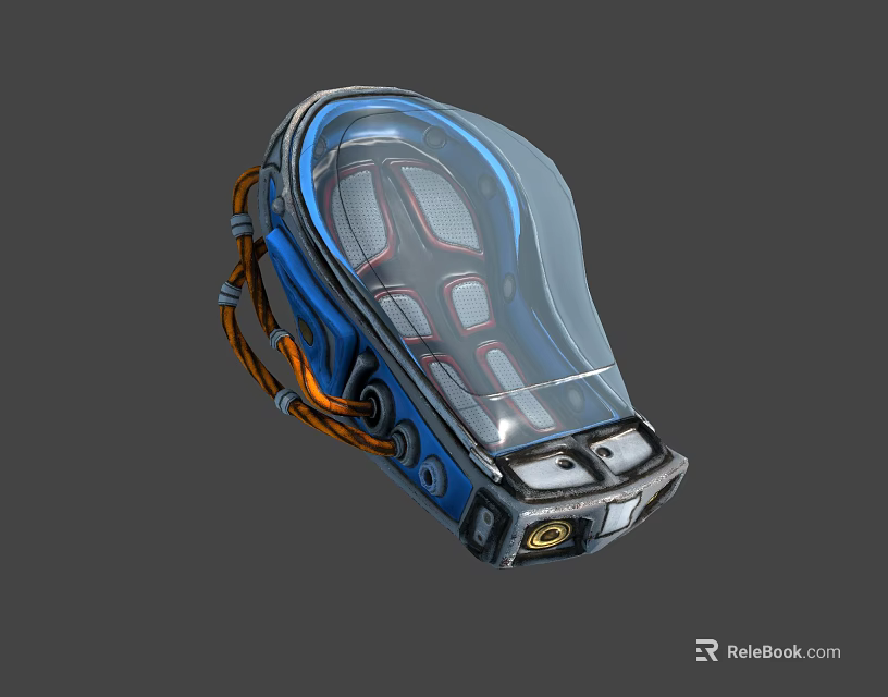 Futuristic Blue Tech Device With Transparent Cover And Orange Cables Design Style 3d model 